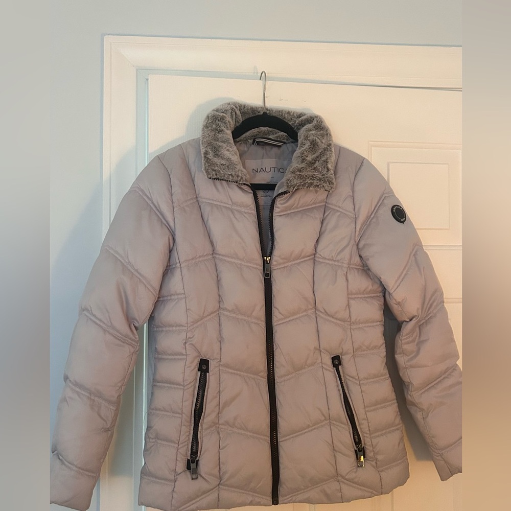 Nautica Gray Jacket with Faux Fur Trim